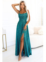 numoco Дълги рокли с нежен блясък и корсетно закопчаване отзад - зелени със сребристи елементи