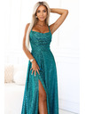 numoco Дълги рокли с нежен блясък и корсетно закопчаване отзад - зелени със сребристи елементи