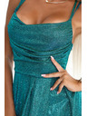 numoco Дълги рокли с нежен блясък и корсетно закопчаване отзад - зелени със сребристи елементи