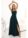 numoco AURELIA дълги рокли с цепка при крачола и диамантено деколте - тъмнозелени