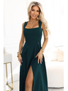 numoco AURELIA дълги рокли с цепка при крачола и диамантено деколте - тъмнозелени