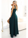 numoco AURELIA дълги рокли с цепка при крачола и диамантено деколте - тъмнозелени