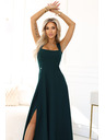 numoco AURELIA дълги рокли с цепка при крачола и диамантено деколте - тъмнозелени
