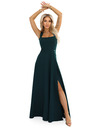 numoco AURELIA дълги рокли с цепка при крачола и диамантено деколте - тъмнозелени
