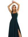 numoco AURELIA дълги рокли с цепка при крачола и диамантено деколте - тъмнозелени