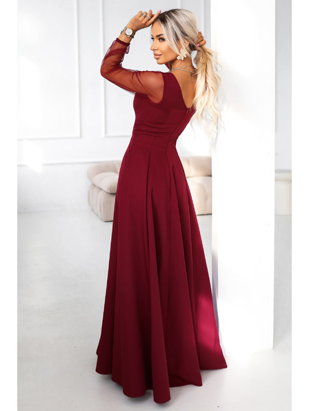 numoco LORETTA уникални дълги рокли с тюлени ръкави и деколте - бордо