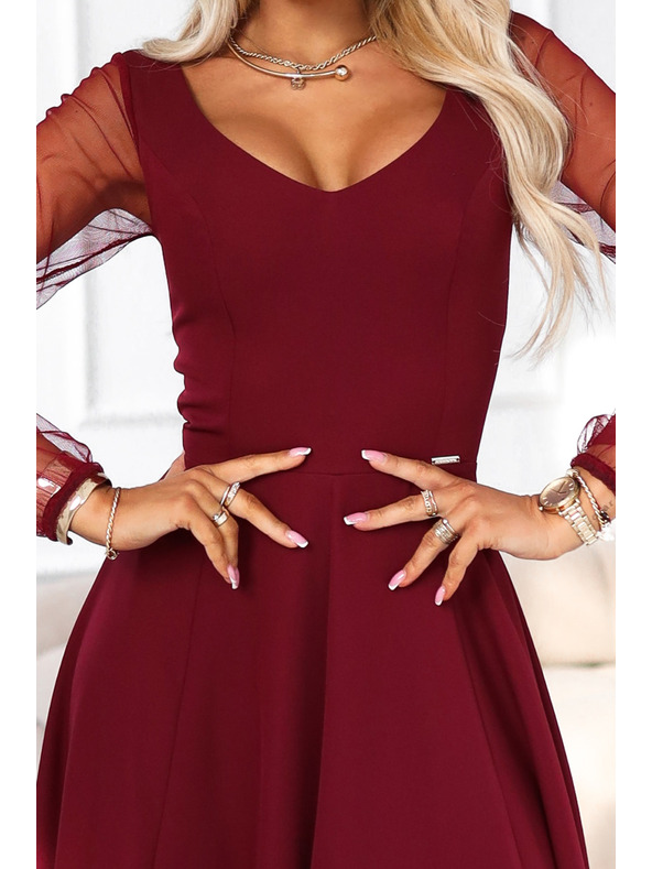 numoco LORETTA уникални дълги рокли с тюлени ръкави и деколте - бордо