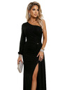 numoco Блестящи макси рокли с едно рамо, асиметрични ръкави и цепка - черни