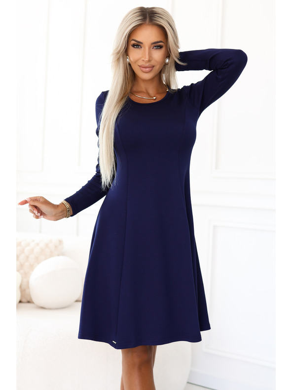 numoco Комфортни трапецовидни рокли с дълъг ръкав - тъмносини