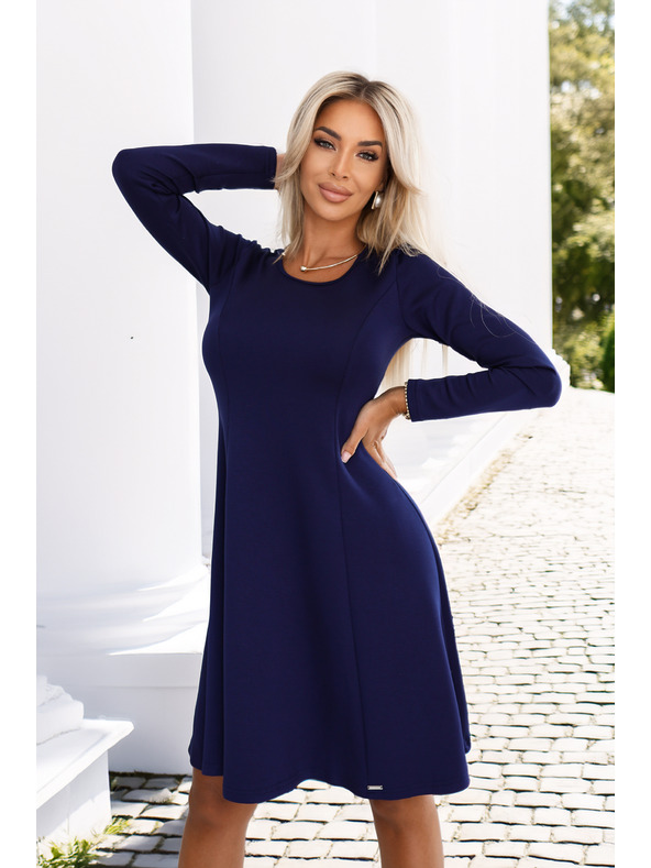 numoco Комфортни трапецовидни рокли с дълъг ръкав - тъмносини