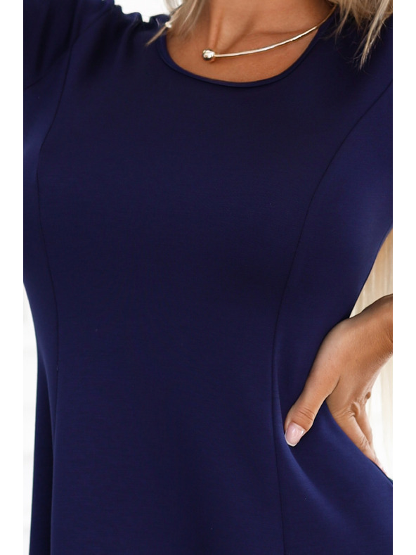 numoco Комфортни трапецовидни рокли с дълъг ръкав - тъмносини