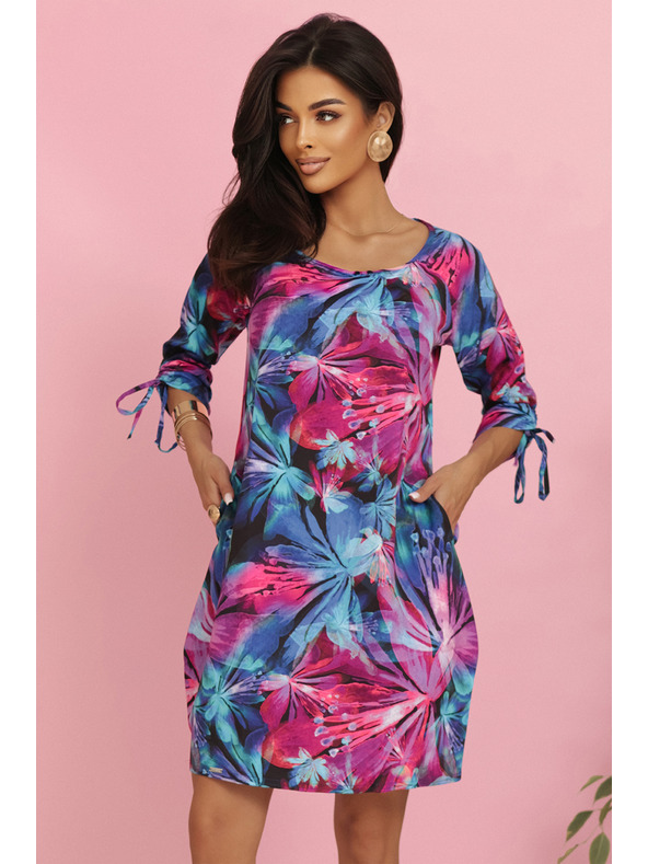 numoco LILA Цветна рокля с връзваща се ръкав