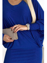 numoco Рокля с деколте тип прилеп - синя със сребристи елементи