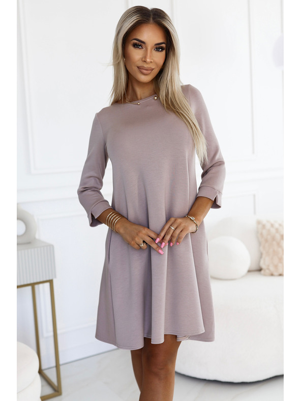 numoco Класически трапецовидни рокли с черен колан - бежови