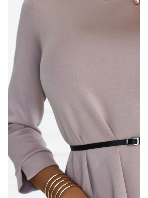 numoco Класически трапецовидни рокли с черен колан - бежови