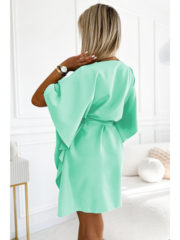 numoco SOFIA Дамски рокли с мотив пеперуда и панделка в талията - мента