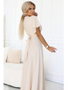 numoco JENNIFER дълги рокли с цепка при крачола, ръкави и деколте - бежови