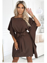 numoco SOFIA Butterfly рокля с колан в талията - шоколадово