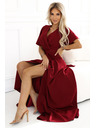 numoco JENNIFER дълга рокля с цепка на крачолите, ръкав и деколте - винено червено