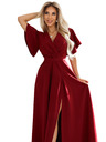 numoco JENNIFER дълга рокля с цепка на крачолите, ръкав и деколте - винено червено