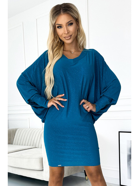 numoco Прилеп рокля с деколте - морско синьо със светещи елементи