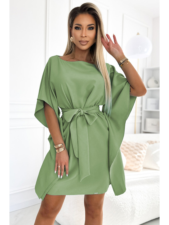 numoco SOFIA Butterfly рокля с колан в талията - маслинова