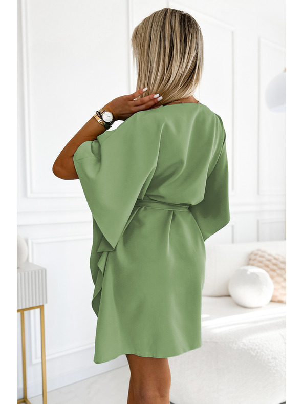 numoco SOFIA Butterfly рокля с колан в талията - маслинова