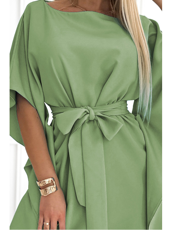 numoco SOFIA Butterfly рокля с колан в талията - маслинова