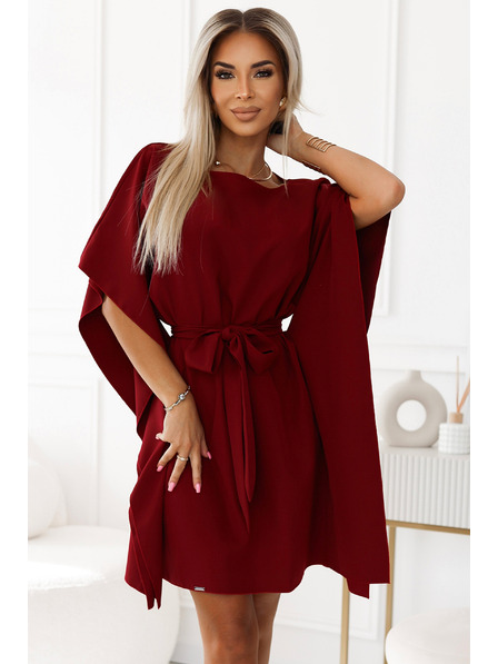 numoco SOFIA Butterfly рокля с колан в талията - винено червено