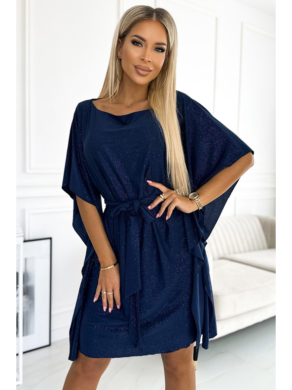 numoco SOFIA Butterfly рокля с колан в талията - тъмно синьо със светещи елементи