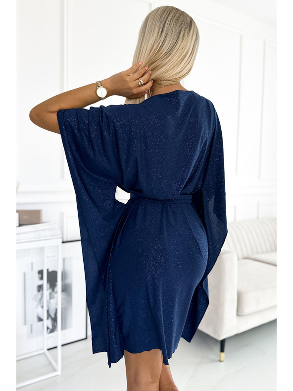 numoco SOFIA Butterfly рокля с колан в талията - тъмно синьо със светещи елементи