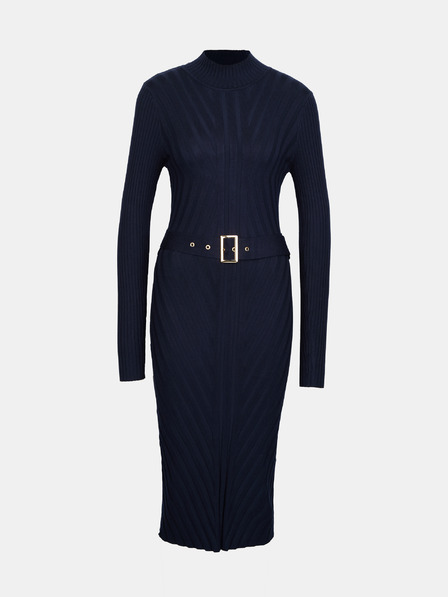 Orsay Тъмносиня дамска миди рокля с колан ORSAY