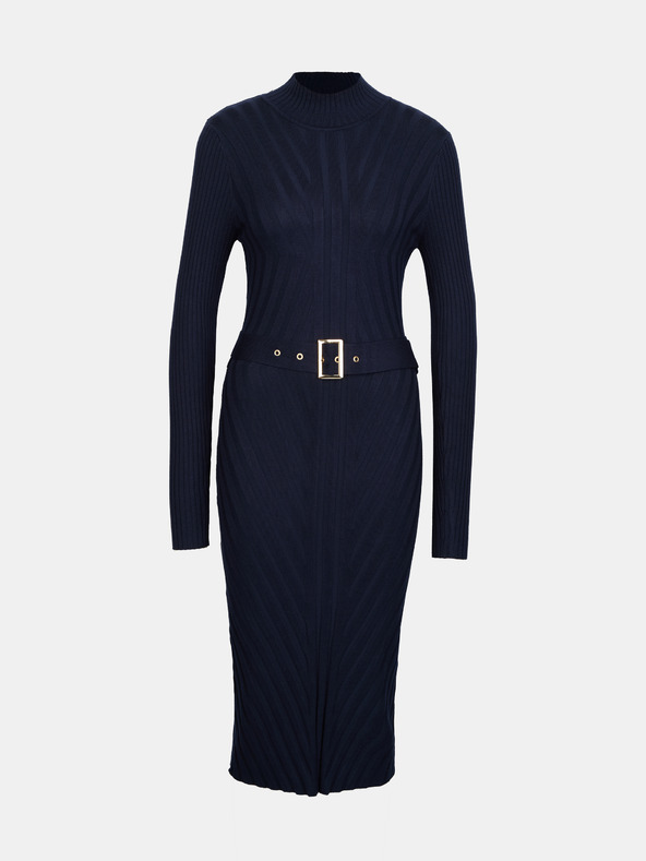 Orsay Тъмносиня дамска миди рокля с колан ORSAY