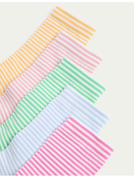 Marks & Spencer Раирани чорапи с висок процент памук, комплект 5 чифта (6 малки – 7 големи) Marks & Spencer в многоцветно