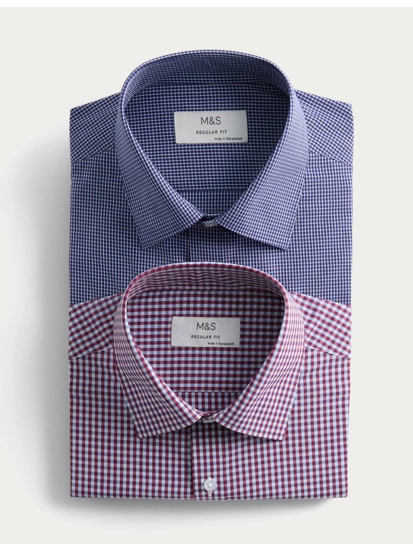 Marks & Spencer Карирани ризи с нормална кройка с лесно гладене, 2 бр. Marks & Spencer в червено