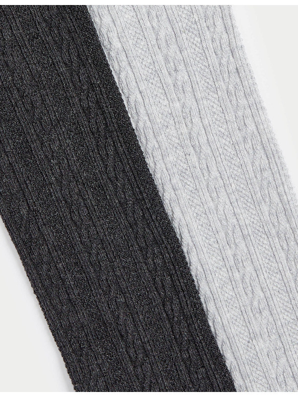 Marks & Spencer Комплект 2 бр. чорапогащи с плетен модел и висок процент памук (2–14 години) Marks & Spencer сив