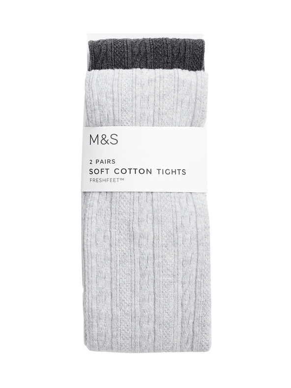 Marks & Spencer Комплект 2 бр. чорапогащи с плетен модел и висок процент памук (2–14 години) Marks & Spencer сив