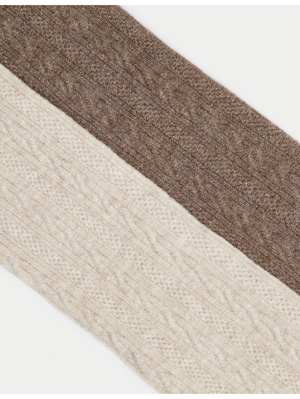 Marks & Spencer Комплект 2 бр. плетени чорапогащи с плетен модел и висок процент памук (2–14 години) Marks & Spencer кремав