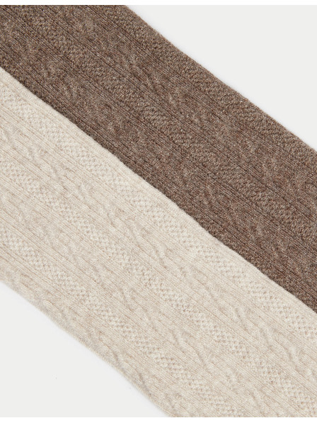 Marks & Spencer Комплект 2 бр. плетени чорапогащи с плетен модел и висок процент памук (2–14 години) Marks & Spencer кремав