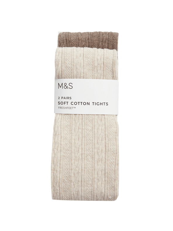 Marks & Spencer Комплект 2 бр. плетени чорапогащи с плетен модел и висок процент памук (2–14 години) Marks & Spencer кремав