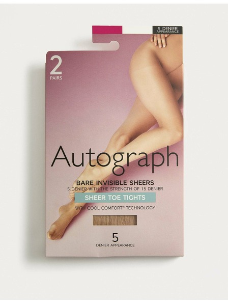 Marks & Spencer Прозрачни чорапогащи, невидими, 5 DEN, 2 бр. в опаковка Marks & Spencer бежови