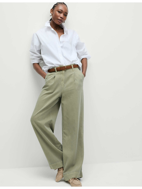 Marks & Spencer Мачкани панталони с широк крачол и висок процент памук Marks & Spencer кафяви