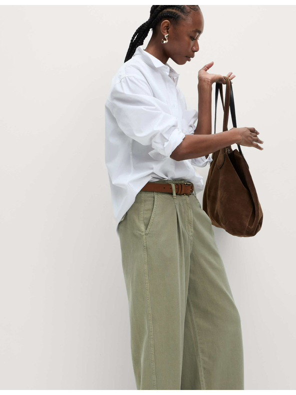 Marks & Spencer Мачкани панталони с широк крачол и висок процент памук Marks & Spencer кафяви