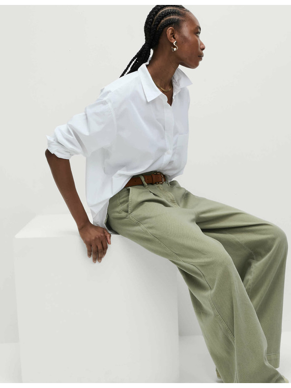 Marks & Spencer Мачкани панталони с широк крачол и висок процент памук Marks & Spencer кафяви