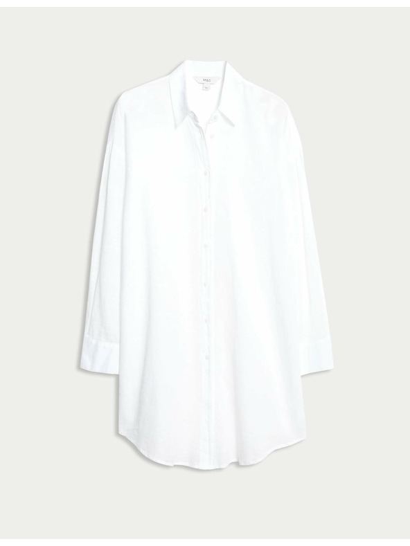 Marks & Spencer Плажна риза от чист памук с яка Marks & Spencer бяла