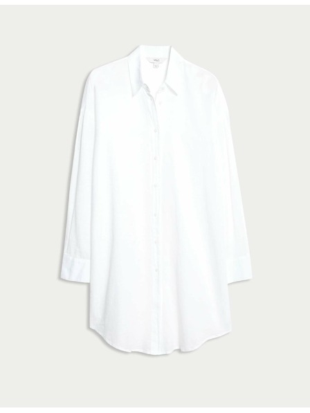 Marks & Spencer Плажна риза от чист памук с яка Marks & Spencer бяла