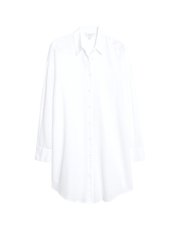 Marks & Spencer Плажна риза от чист памук с яка Marks & Spencer бяла