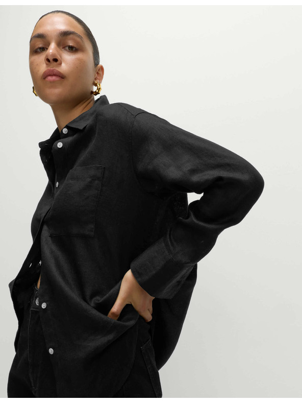 Marks & Spencer Плажна риза от чист памук с яка Marks & Spencer черна