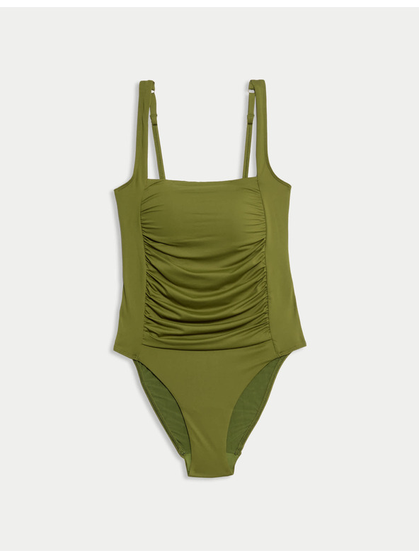 Marks & Spencer Бански костюм, оформящ корема, с подплънки и квадратно деколте Marks & Spencer зелен
