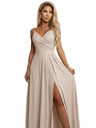 numoco CHIARA Макси рокля с презрамки, с V-образно деколте и цепка на крачола - шампанско бежово с лъскави нишки